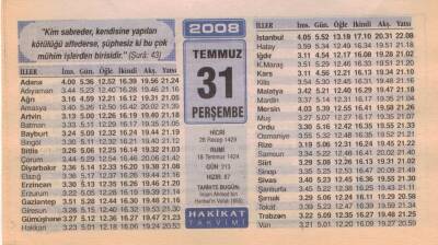 31 Temmuz 2008 Takvim Yaprağı EFM(N)2208 - 3