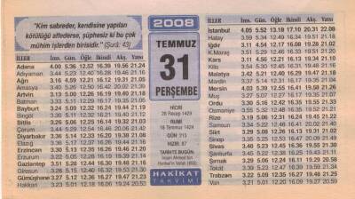 31 Temmuz 2008 Takvim Yaprağı EFM(N)2208 - 1