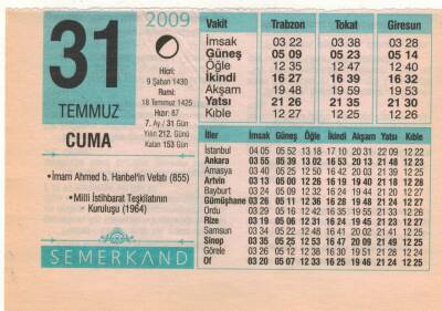 31 Temmuz 2009 Takvim Yaprağı EFM(N)2209 - 1