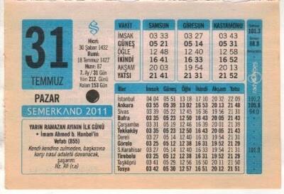 31 Temmuz 2011 Takvim Yaprağı EFM(N)1257 - 2