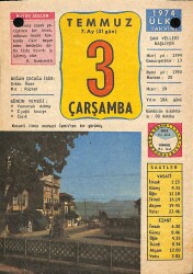 3Temmuz 1974 Takvim Yaprağı - Doğum Günü Hediyesi EFM(N)9436 - Gökçekoleksiyon