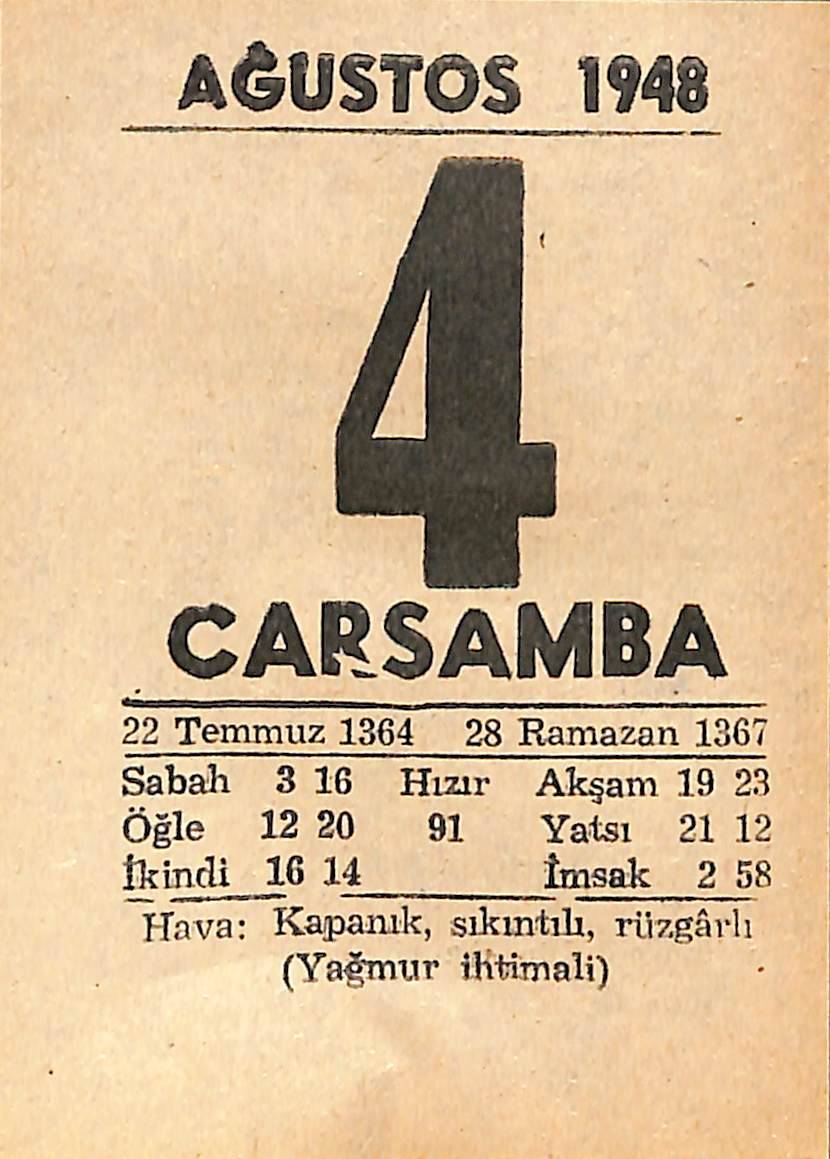 4 Ağustos 1948 Takvim Yaprağı - Doğum Günü Hediyesi EFMN14434 - 1