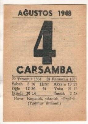 4 Ağustos 1948 Takvim Yaprağı EFM(N)1450 - 2