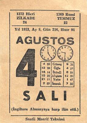 4 Ağustos 1953 Takvim Yaprağı - Doğum Günü Hediyesi EFM(N)11478 - 1