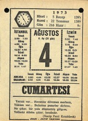 4 Ağustos 1973 Takvim Yaprağı - Doğum Günü Hediyesi EFM(N)10104 - 1