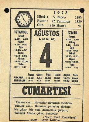 4 Ağustos 1973 Takvim Yaprağı - Doğum Günü Hediyesi EFM(N)10104 - 1