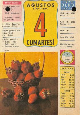 4 Ağustos 1973 Takvim Yaprağı - Doğum Günü Hediyesi EFM(N)9620 - 1