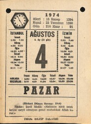 4 Ağustos 1974 Takvim Yaprağı - Doğum Günü Hediyesi EFM(N)12213 - Gökçekoleksiyon