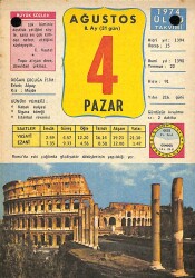 4 Ağustos 1974 Takvim Yaprağı - Doğum Günü Hediyesi EFM(N)9499 - Gökçekoleksiyon
