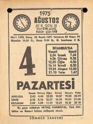 4 Ağustos 1975 Takvim Yaprağı - Doğum Günü Hediyesi EFM(N)9640 - 1