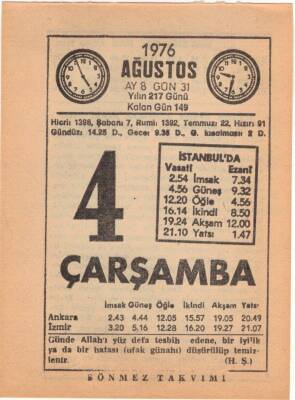 4 Ağustos 1976 Takvim Yaprağı EFM(N)2247 - 3