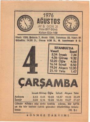4 Ağustos 1976 Takvim Yaprağı EFM(N)2247 - 1