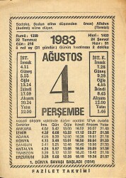 4 Ağustos 1983 Takvim Yaprağı - Doğum Günü Hediyesi EFM(N)12012 - Gökçekoleksiyon
