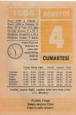 4 Ağustos 1984 Takvim Yaprağı EFM(N)2248 - 1