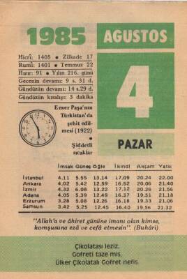 4 Ağustos 1985 Takvim Yaprağı EFM(N)2249 - 3