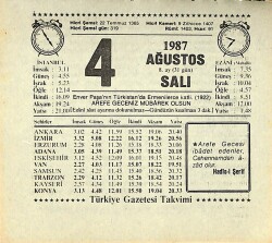 4 Ağustos 1987 Takvim Yaprağı - Doğum Günü Hediyesi EFMN13847 - Gökçekoleksiyon