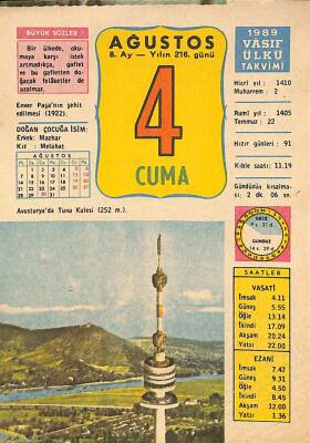 4 Ağustos 1989 Takvim Yaprağı - Doğum Günü Hediyesi EFM(N)10073 - 3
