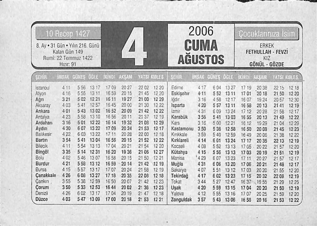 4 Ağustos 2006 Takvim Yaprağı - Doğum Günü Hediyesi EFMN14151 - 1