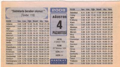 4 Ağustos 2008 Takvim Yaprağı EFM(N)2256 - 1