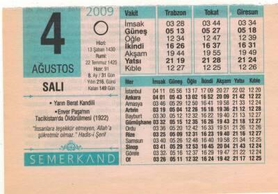 4 Ağustos 2009 Takvim Yaprağı EFM(N)2257 - 3