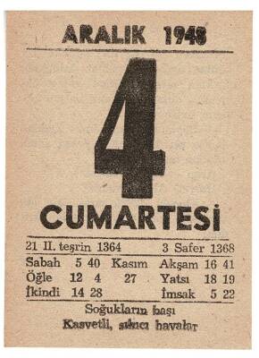 4 Aralık 1948 Takvim Yaprağı EFM824 - 1
