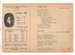 4 Aralık 1960 Ajans Türk Takvim Yaprağı (Şiirli Saatli) EFM(N) 1800 - 3