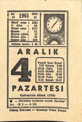 4 Aralık 1961 Takvim Yaprağı - Doğum Günü Hediyesi EFM(N)11510 - 1