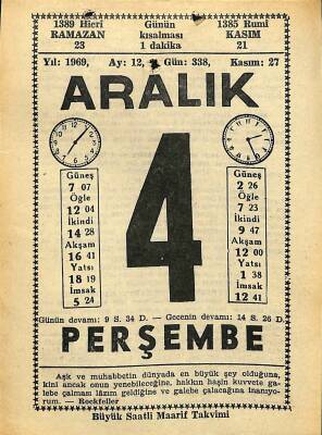 4 Aralık 1969 Takvim Yaprağı - Doğum Günü Hediyesi EFM(N)11082 - 1