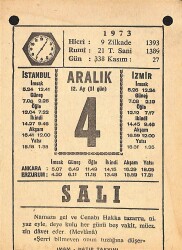 4 Aralık 1973 Takvim Yaprağı - Doğum Günü Hediyesi EFMN13682 - Gökçekoleksiyon