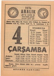 4 Aralık 1974 Takvim Yaprağı EFM(N)4286 - Gökçekoleksiyon