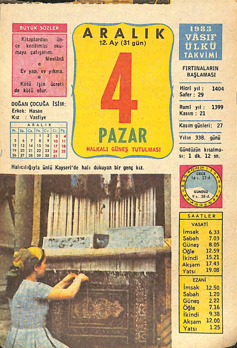 4 Aralık 1983 Takvim Yaprağı - Doğum Günü Hediyesi EFMN14691 - 1