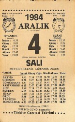 4 Aralık 1984 Takvim Yaprağı - Doğum Günü Hediyesi EFMN14520 - Gökçekoleksiyon