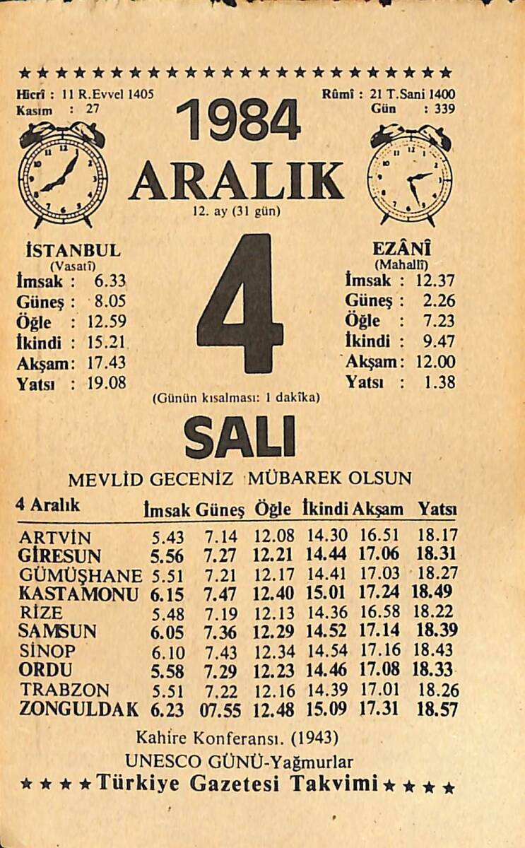 4 Aralık 1984 Takvim Yaprağı - Doğum Günü Hediyesi EFMN14520 - 1