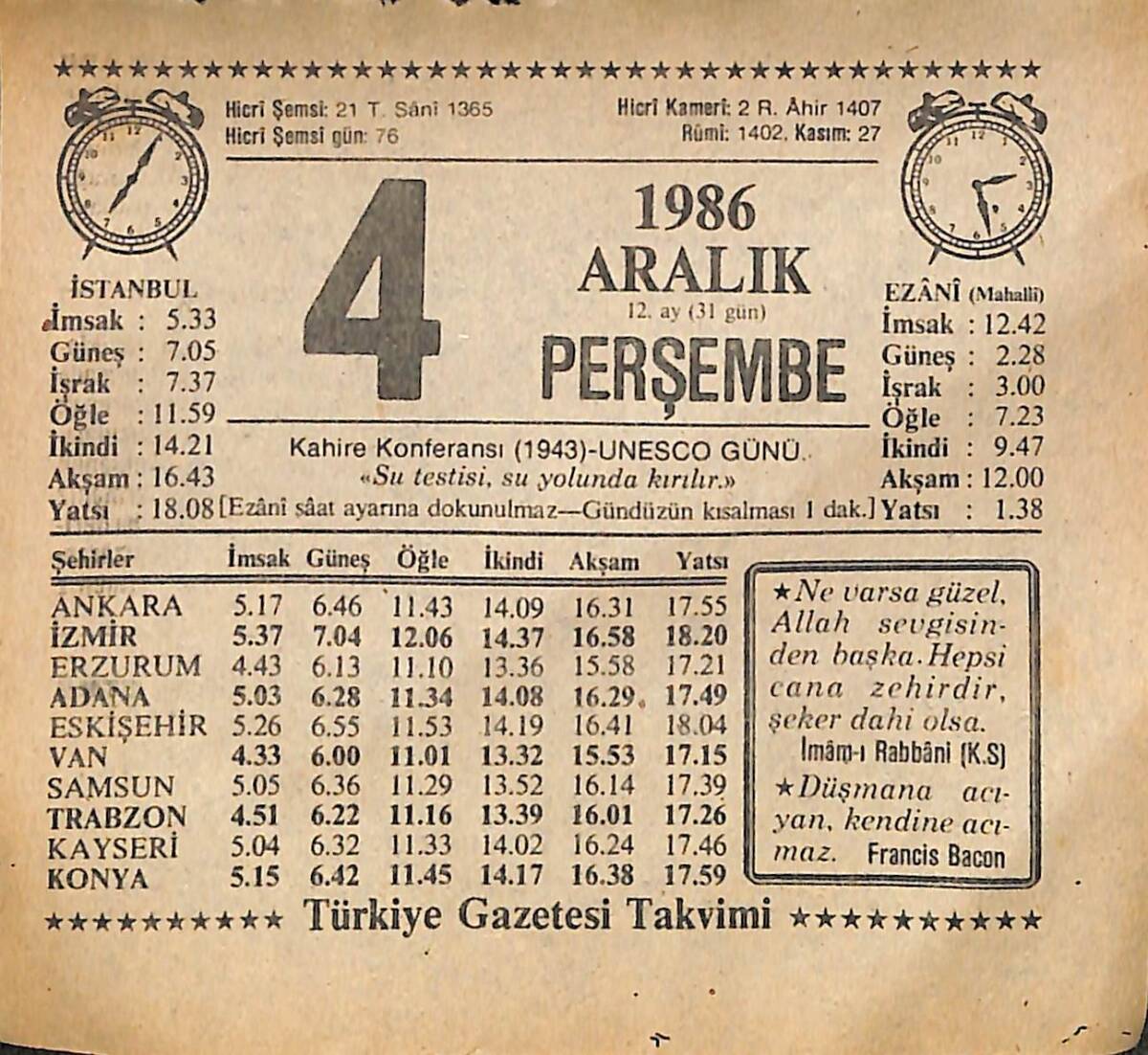 4 Aralık 1986 Takvim Yaprağı - Doğum Günü Hediyesi EFMN14869 - 1
