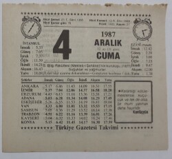4 Aralık 1987 Takvim Yaprağı - Doğum Günü Hediyesi EFM(N)7173 - Gökçekoleksiyon