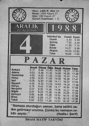 4 Aralık 1988 Takvim Yaprağı - Doğum Günü Hediyesi EFMN14596 - Gökçekoleksiyon