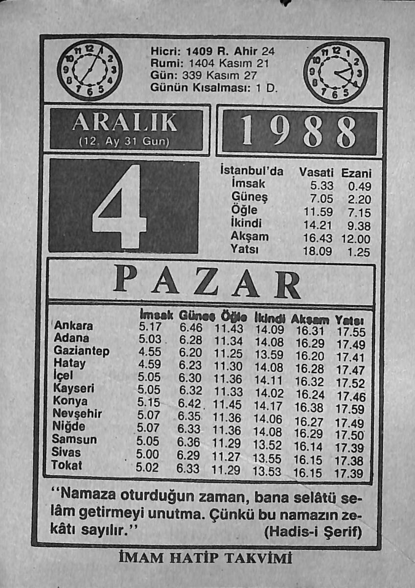 4 Aralık 1988 Takvim Yaprağı - Doğum Günü Hediyesi EFMN14596 - 1