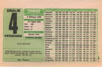 4 Aralık 2008 Takvim Yaprağı EFM(N)4347 - 2