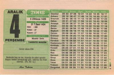 4 Aralık 2008 Takvim Yaprağı EFM(N)4347 - 1