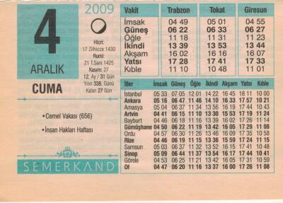 4 Aralık 2009 Takvim Yaprağı EFM(N)4378 - 2