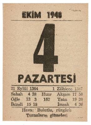 4 Ekim 1948 Takvim Yaprağı EFM844 - 3