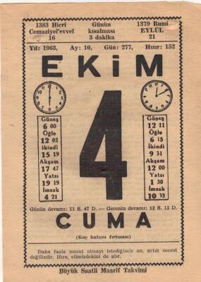 4 Ekim 1963 Takvim Yaprağı EFM(N)3518 - 3