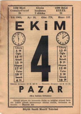 4 Ekim 1964 Takvim Yaprağı EFM(N)3519 - 2