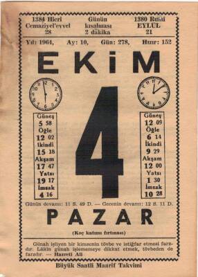4 Ekim 1964 Takvim Yaprağı EFM(N)3519 - 1