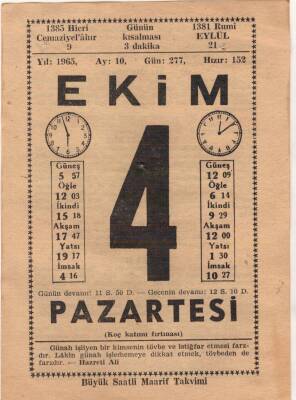 4 Ekim 1965 Takvim Yaprağı EFM(N)3517 - 1