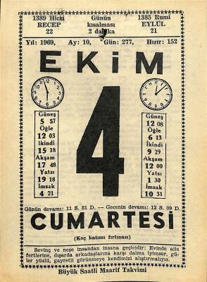 4 Ekim 1969 Takvim Yaprağı - Doğum Günü Hediyesi EFM(N)11132 - 1