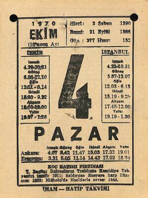4 Ekim 1970 Takvim Yaprağı - Doğum Günü Hediyesi EFM(N)10533 - 3