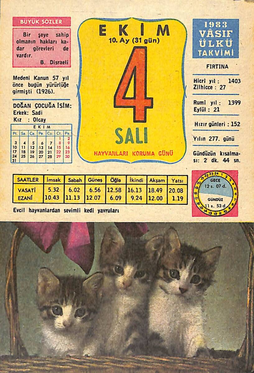 4 Ekim 1983 Takvim Yaprağı - Doğum Günü Hediyesi EFMN14743 - 1