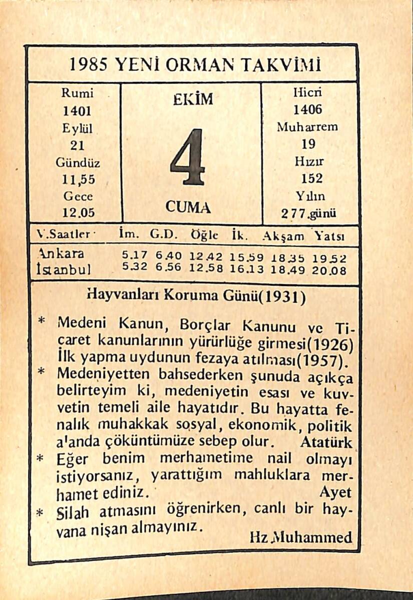 4 Ekim 1985 Takvim Yaprağı - Doğum Günü Hediyesi EFMN14965 - 1