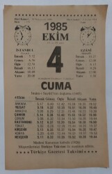 4 Ekim 1985 Takvim Yaprağı - Doğum Günü Hediyesi EFM(N)6838 - Gökçekoleksiyon